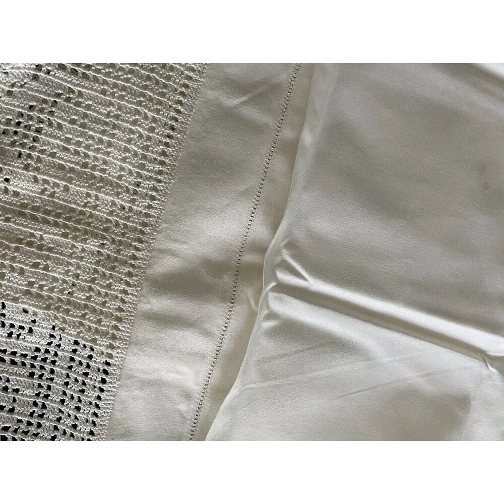 Vintage Pillow Sham Pillow Layover Crochet Hems Hearts White Cottage Chic